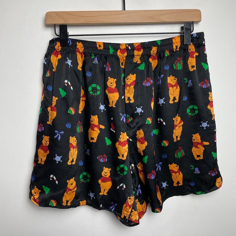 Vintage Winnie The Pooh Silk Boxer Sleep Shorts Large Holiday 90s Y2K Disney